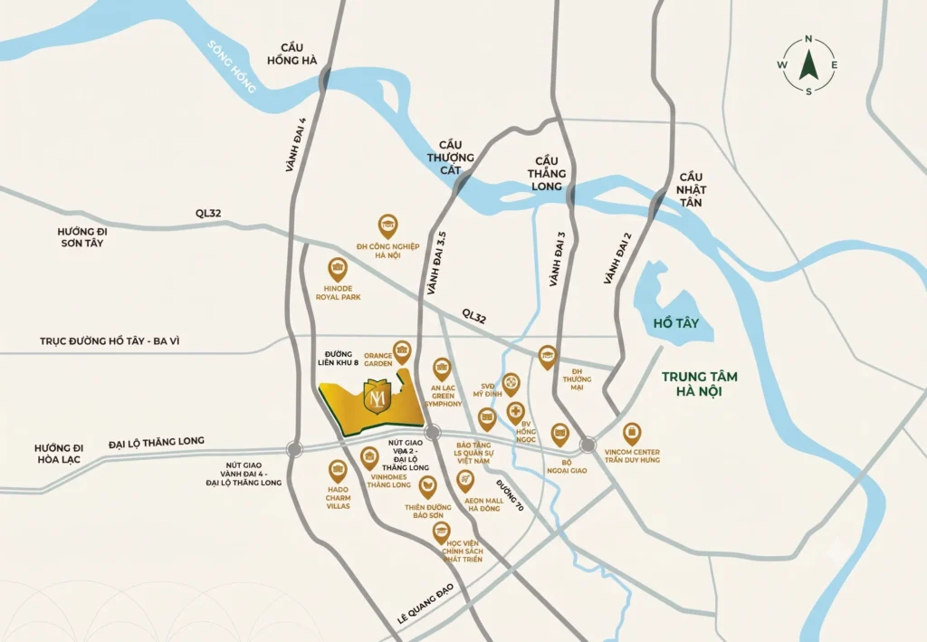 Bản đồ vị trí đại đô thị Mailand Hanoi City An Khánh Hoài Đức trên trục Đại lộ Thăng Long
